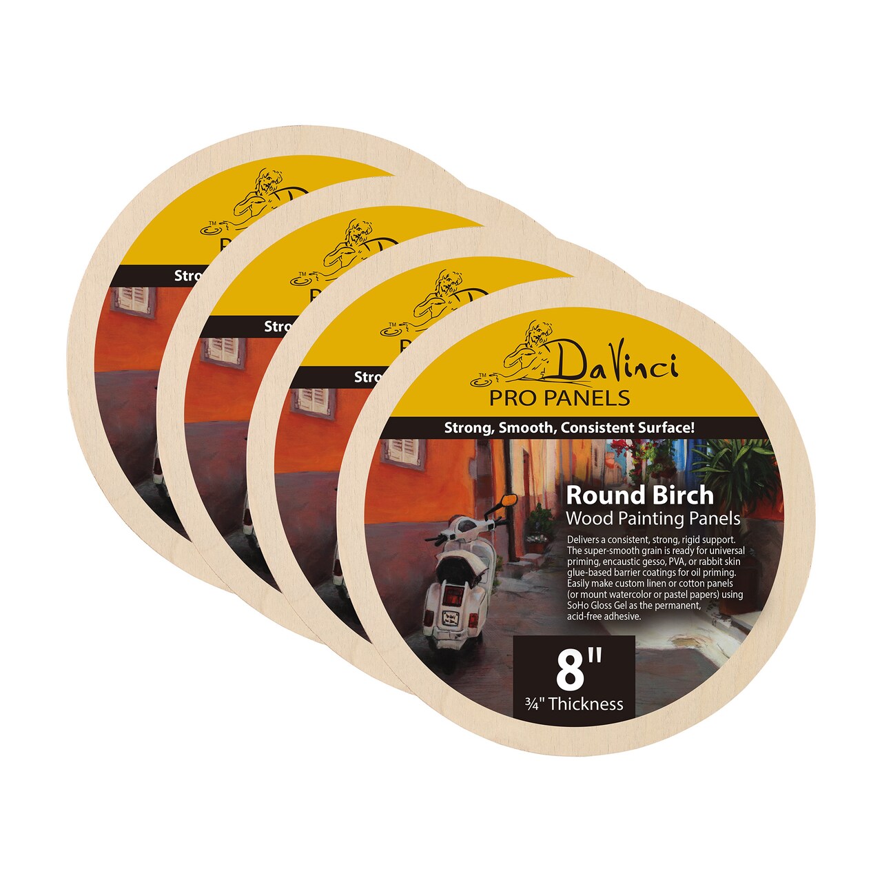 Da Vinci Pro Birch Wood Round Panel 3/4" Deep – Fine Textured, Warp Resistant, Lightweight & Rigid – Perfect for Mounting Sanded Pastel or Watercolor Paper, Linen or Canvas
